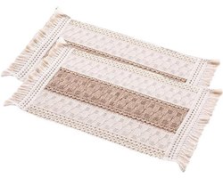 - Katoenen en linnen geweven placemats met kwasten - Tafelset - Boho - Afwasbaar - Rustiek - Tafeldecoratie voor thuis, keuken, restaurant, hotel - Geschikt voor bruiloftsdecoratie - 2 stuks - Beige.