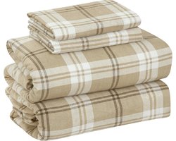 Katoenen flanellen lakenset voor tweepersoonsbed - 3-delig, ademend en warm met diepe zakken - Ultralicht en duurzaam beddengoed