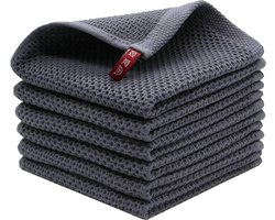 Katoenen handdoeken, vaatdoeken, katoen, wasbaar, voor huishouden, keuken, servies, set van 6, 33 x 33 cm, grijs