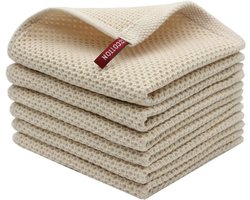 Katoenen handdoeken, vaatdoeken, katoen, wasbaar, voor huishouden, keuken, servies, set van 6, beige