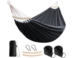 Katoenen Hangmat - Kampeerhangmat Binnen Buiten - Ontspannen in de Tuin - Inclusief Boomriemen - 270x150 cm - Geel