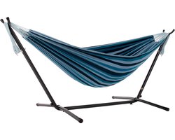 Katoenen Hangmat - Strandstoel Luie Stoel - Ontspannen in de tuin - Ruim Dubbel Persoons - 250 cm - Blauw