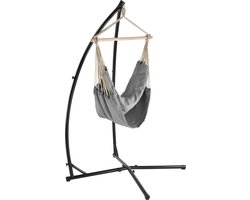 Katoenen hangstoel en standaard 205x110x110 cm grijs zwart