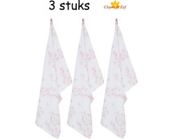 Katoenen Keukendoek - Theedoek - Blossom Flowers - Oudroze - 50 x 85 cm - 3 Stuks