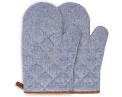 Katoenen kookhandschoenen voor koken, bakken en grillen - Hittebestendige ovenwanten - Antislip en wasbaar - Ovenschaal - Blauw