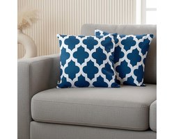 Katoenen Kussenslopen - Sierkussenhoezen - Woonkamer Decoratie - Handblok Print - 61 x 61 cm - Blauw
