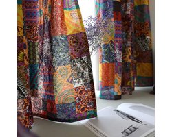 Katoenen Linnen Patchwork Gordijnen 2 Panelen – Kleurrijk Vintage Bohemian – Roedezak – Esthetisch Raamgordijn – Woonkamer Slaapkamer 55×63 Inch-Belle's product