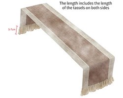 Katoenen Linnen Tafelloper met Franje voor Dineren en Dressoir - Marine Beige, 38 x 180 cm