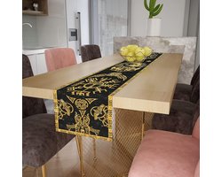 Katoenen Linnen Tafelloper Rechthoekige Viking Wolf Odin Raaf Boom Salontafel Eettafel Slaapkamer Feestdag (33 x 183 cm, Goud)