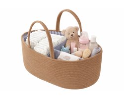 Katoenen Luiermand – Luiertas - Bruin - Commodemand - Baby accessoires organizer (36×18×22 cm) - Inhoud van de luiermand wordt NIET meegeleverd