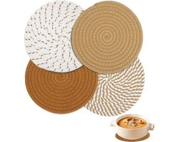 Katoenen Onderzetters - Geweven Matten - Hete Pannen Beschermen - Zeer Absorberend - 4 Stuks 18 cm - Beige