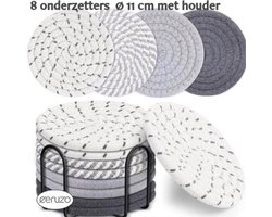 Katoenen Onderzetters met Houder - Set van 8 - Onderzettersset - Onderzetters voor glazen - Absorberend - Met Houder - 11 cm Ronde Grijze Onderzetters - Inclusief EBOOK