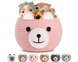 Katoenen opbergmand voor baby - Baby shower mand met handvatten - Opbergmand voor speelgoed in kinderkamer en speelkamer - Schattige dieren mand - Roze