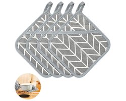 Katoenen pannenlappen – Set van 4 hittebestendige pannenlappen (17x17 cm) – Keuken- & bakaccessoires – Voor de oven – Grijs