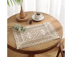 Katoenen Placemats - Tafelkleed Accessoires - Eettafel Decoratie - Gehaakt Kant Rand - 32x40cm Set - Beige