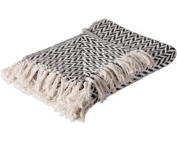 Katoenen Plaid - Woondeken - Gezelligheid Thuis - Handgeweven Franjes - 50x60 inch - Zwart