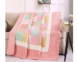 Katoenen Quilt - Gewatteerde Deken - Bed Aankleden - Omkeerbaar Patchwork - 150x200 cm - Roze Bloemen