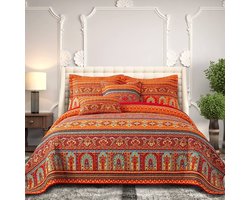 Katoenen quilt - lichte gewatteerde streep - 1 stuk - oranje - 228 x 228 cm