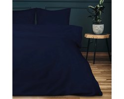 Katoenen satijnen beddengoed 180x200 + 2x kussenslopen 70x80 donkerblauw