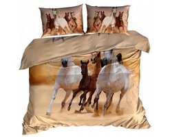 Katoenen Satijnen Dekbedovertrek Set 160x200 cm 3D Paarden