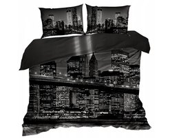 Katoenen Satijnen Dekbedovertrek Set 160x200 cm - Stadsnacht