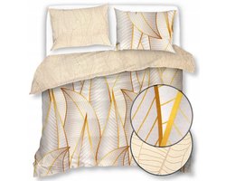 Katoenen Satijnen Dekbedovertrek Set 160x200 Gouden Bladeren