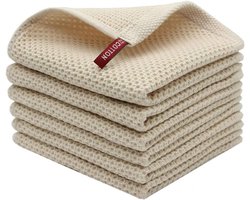 Katoenen schoonmaakdoeken, herbruikbare vaatdoeken, multifunctionele poetsdoeken voor huishouden, keuken en tafel, 33 x 33 cm, set van 6, beige