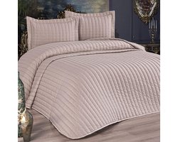 Katoenen spreienset, tweepersoonsbed 250 x 260 cm, kussensloop 55 x 75 cm x 2, slaapbankdeken gewatteerd, deken het hele jaar door (cappucino)