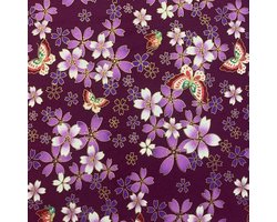 Katoenen Stof Verkocht per Meter - 100 x 145 cm - 100% Katoen - Bronzen Ontwerp - Bloemenprint - Decoratieve Stof voor Naaien - Quilten - Ambachten - Gordijnen - Bedekking - Paars - Sakura