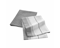 Katoenen Theedoek set van 2 – Grijs – Wit – 50 x 70 cm