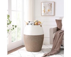 Katoenen touwmand wasmand met handgrepen 125 l voor speelgoed kleding dekens woonkamer en slaapkamer bruin-beige