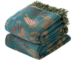 Katoenen Ultra Zachte Quilt Deken – Rustieke Herfst Deken met Vogel- en Bloemenprint – Farmhouse Stijl Bedsprei - 150*200cm - Blauw