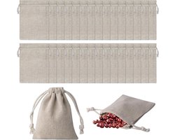 Katoenen Zakjes - Linnen Stoffen - Kleine Spullen Opbergen - Trekkoord Sluiting - 8 x 10 cm - Beige