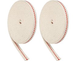 Katoenolie lamp lont 9 mm plat breedte 3 meter lang met rode naad voor olie zaklamp verlichting, 2 rollen - Duurzame katoenen lonten voor olielampen