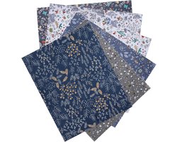 Katoenstoffen per Meter, 6 Stuks voor Creatieve Projecten, Patchwork en DIY Handwerk, Roze/Grijze Bloemenpatronen, 50x40cm