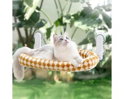 Katten Hangmat voor het Raam - Vouwbare Raamhanger met 4 Zuignappen en Verwisselbare Hoes - Tot 18 kg - 54x30 cm (Bruin, M)