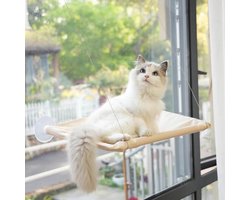 Katten Raamzitplek met Sterke Zuignappen - Transparant Hangmat Bed voor Katten - Zonnebalkon Accessoire - Huisje Stijl Hangmat voor Ramen - Beige