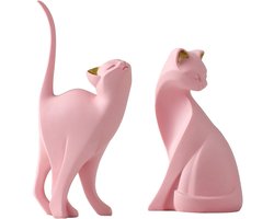 Katten sculptuur van hars, minimalistische abstracte kattenbeeldje met opgeheven staart, decoratie voor woonkamer, kantoor, boekenkast en plank, cadeau voor kattenliefhebbers