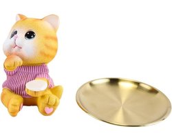 Katten Snoepschaal - Sleutelkom Decoratie - Hal Kantoortafel - Duurzame Hars Constructie - 11 x 9 cm - Roze Goud