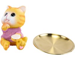 Katten Snoepschaal - Sleutelkom Decoratie - Hal Kantoortafel - Duurzame Hars Constructie - 11 x 9 cm - Roze Goud