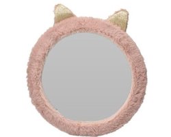 Katten Spiegel Teddystof - Ø31cm - Roze