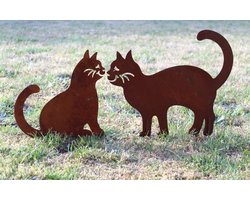Katten tuindecoratie - Metalen figuren - Set van 2