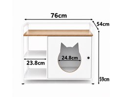 Kattenbak kast - Kattenbak - Kattenbak huis - Meubel - Bijzettafel - Kattenbak meubel - kattenbak - opening voor de kattenkop - 2 planken - opbergruimte - modern kattenmeubel - woonkamer en slaapkamer - Wit