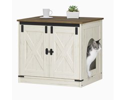 Kattenbak meubel 60x50x54 cm rustiek wit – kattenhuis met uitneembare scheidingswand
