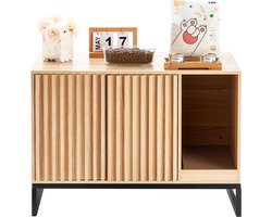 Kattenbak Meubel, 80 X 50 X 56 Cm - Houten Frame Met 2 Deuren - Compact Ontwerp - Natuurkleur
