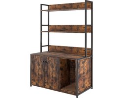 Kattenbak Meubel Met Opbergruimte - Gesloten Kattenbakkast Met Twee Deuren - Kattenhuis Met Krabmat - Bruin MDF En Metalen Frame