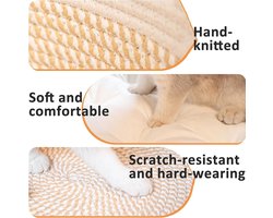 Kattenbed met kussen, comfortabel nest voor katten, woonkamerbed voor katten, krasbestendig, 40 cm, wasbaar, van gevlochten katoenen touwen, voor alle katten, alle seizoenen, universeel (wit)