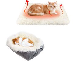 Kattenbed wollig 2-in-1 pluche zacht kussen wasbaar slaapplaats kattenbank huisdierbed kattendeken voor katten en kleine honden (wit)