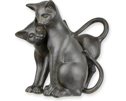 Kattenbeeld twee knuffelende katten – Resin/Polyresin sculptuur – Zwart/brons look – 25,2 cm hoog – Decoratief beeldje & woondecoratie – Luxe ornament voor woonkamer/vensterbank – Perfect cadeau voor kattenliefhebber – Duurzaam & onderhoudsarm