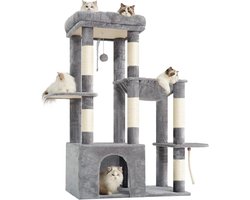 Kattenboom 120 cm - Grote kattenboom voor volwassen katten met XL-basis, kattenverblijf met meerlaags pluchen meubilair, krabplank, hangmat en speelbal, lichtgrijs